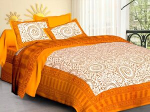 King Size Jaipuri Printed Bed sheet (pack of 1) Dark Yellow