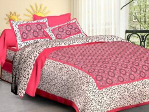 King Size Jaipuri Printed Bed sheet (pack of 1) Pink