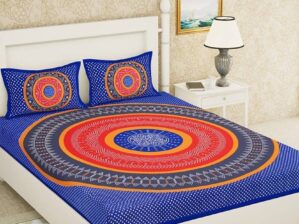 King Size Jaipuri Printed Bed sheet (pack of 1) blue