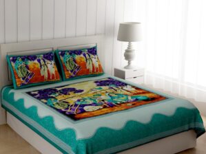 King Size Jaipuri Printed Bed sheet (pack of 1) Sea blue