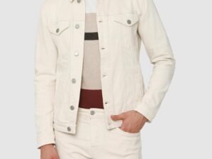 full Sleeves Solid Denim Jackets for Men white