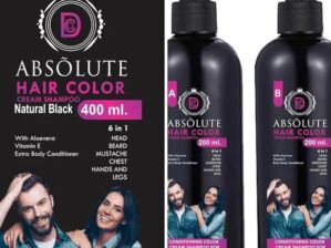 D Absolute HAIR COLOR SHAMPOO 400 ml (40 ml Extra) FOR MEN AND WOMEN AMMONIA FREE WITH ALOVERA, VITAMIN E BLACK