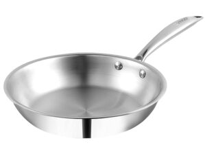 Vinod Platinum Triply Stainless Steel Frypan 20 cm | 2.5 mm Thick | Steel Pan | Scratch Resistant | 5 Year Warranty | Induction & Gas Friendly, Heavy Bottom