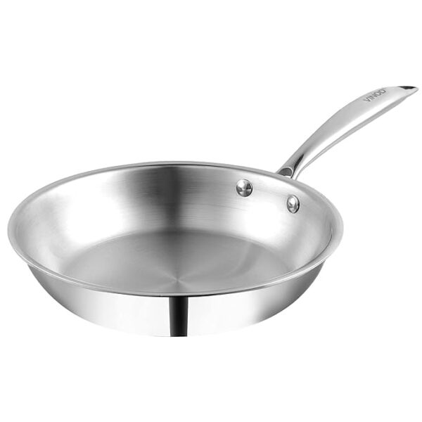 Vinod Platinum Triply Stainless Steel Frypan 20 cm | 2.5 mm Thick | Steel Pan | Scratch Resistant | 5 Year Warranty | Induction & Gas Friendly, Heavy Bottom