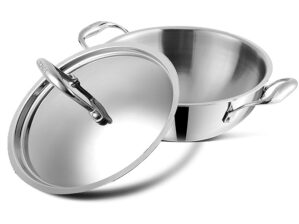 Platinum Triply Stainless Steel Extra Deep Kadhai with Lid 3.2 Litre (24 cm) 2.5mm Thick Kadai for Cooking 5 Year Warranty Induction & Gas Base Heavy Base