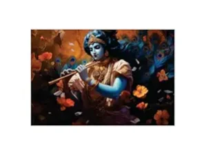 Krsna Arts Unframed Rolled Art Print|| Beautiful Divine Krishna with Flower Canvas Wall Art Print for Home Décor And Office||Unframed canvas Painting For Wall decor||Home wall and Office Interior