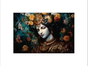 Krsna Arts Unframed Rolled Art Print|| Beautiful Flowral Lord Krishna Canvas Wall Art Print for Home Décor And Office||Unframed canvas Painting For Wall decor||Home wall and Office Interior