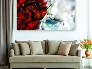 Krsna Arts Unframed Rolled Art Print || Fire And Ice Horses Beautiful Abstract Canvas Wall Art Print for Home Décor And Office || Unframed canvas Painting For Wall decor || Wall Paintings for Home and Office Décor Size : 24x36 Inches