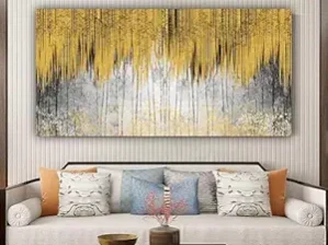 Krsna Arts Unframed Rolled Art Print || Golden Beautiful Abstract Canvas Wall Art Print for Home Décor And Office || Unframed canvas Painting For Wall decor || Wall Paintings for Home and Office Décor Size : 24x48 Inches