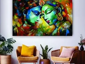 Krsna Arts Unframed Rolled Art Print || Devine Hindu God Radha Krishna Beautiful Abstract Canvas Wall Art Print for Home Décor And Office || Unframed canvas Painting For Wall decor || Wall Paintings for Home and Office Décor Size : 24x36 Inches