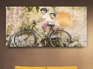 Krsna Arts Unframed Rolled Art Print || Bicycle with Child Beautiful Abstract Canvas Wall Art Print for Home Décor And Office || Unframed canvas Painting For Wall decor || Wall Paintings for Home and Office Décor Size : 24x48 Inches