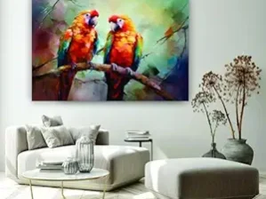 Krsna Arts Unframed Rolled Art Print || Two Parrots on Branch Beautiful Abstract Canvas Wall Art Print for Home Décor And Office || Unframed canvas Painting For Wall decor || Wall Paintings for Home and Office Décor Size : 24x36 Inches