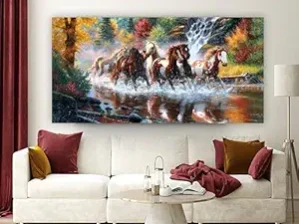 Krsna Arts Unframed Rolled Art Print || Seven Horses Beautiful Abstract Canvas Wall Art Print for Home Décor And Office || Unframed canvas Painting For Wall decor || Wall Paintings for Home and Office Décor Size : 24x48 Inches