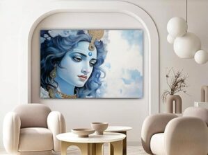 Krsna Arts Unframed Rolled Art Print|| Beautiful Lord Krishna Mirror Motion Canvas Wall Art Print for Home Décor And Office||Unframed canvas Painting For Wall decor||Home wall and Office Interior