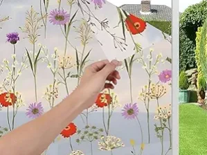 Krsna Arts Floral Print Printed Vinyl Frosted Window Self Adhesive Privacy Glass Film for Window Glass Office