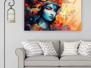 Krsna Arts Unframed Rolled Art Print|| Beautiful Lord Krishna Colored Motion Canvas Wall Art Print for Home Décor And Office||Unframed canvas Painting For Wall decor||Home wall and Office Interior