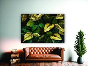 Krsna Arts Unframed Rolled Art Print || Metallic Gold-Green Leaves Textured Background Beautiful Abstract Canvas Wall Art Print for Home Décor And Office || Unframed canvas Painting For Wall decor || Wall Paintings for Home and Office Décor Size : 24x36 Inches