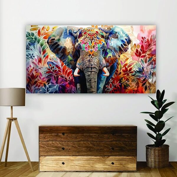 Krsna Arts Unframed Rolled Art Print || Watercolor Elephant Illustration Beautiful Abstract Canvas Wall Art Print for Home Décor And Office || Unframed canvas Painting For Wall decor || Wall Paintings for Home and Office Décor Size : 24x48 Inches