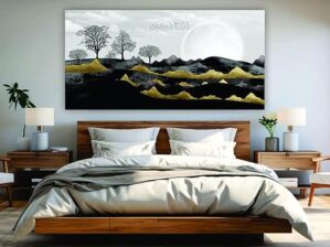 Krsna Arts Unframed Rolled Art Print || Black Trees Light Gray Beautiful Abstract Canvas Wall Art Print for Home Décor And Office || Unframed canvas Painting For Wall decor || Wall Paintings for Home and Office Décor Size : 24x48 Inches