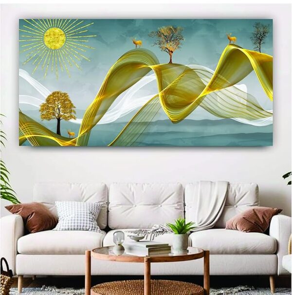 Krsna Arts Unframed Rolled Art Print || Golden Natural Sun Beautiful Abstract Canvas Wall Art Print for Home Décor And Office || Unframed canvas Painting For Wall decor || Wall Paintings for Home and Office Décor Size : 24x48 Inches