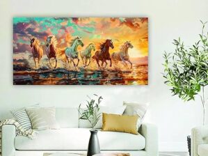 Krsna Arts Unframed Rolled Art Print || Illustration Horses Representing Beautiful Abstract Canvas Wall Art Print for Home Décor And Office || Unframed canvas Painting For Wall decor || Wall Paintings for Home and Office Décor Size : 24x48 Inches