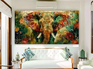 Krsna Arts Unframed Rolled Art Print || Watercolor Elephant Beautiful Abstract Canvas Wall Art Print for Home Décor And Office || Unframed canvas Painting For Wall decor || Wall Paintings for Home and Office Décor Size : 24x48 Inches