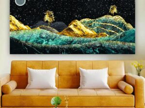 Krsna Arts Unframed Rolled Art Print || Natutal Moon Black Golden Beautiful Abstract Canvas Wall Art Print for Home Décor And Office || Unframed canvas Painting For Wall decor || Wall Paintings for Home and Office Décor Size : 24x48 Inches