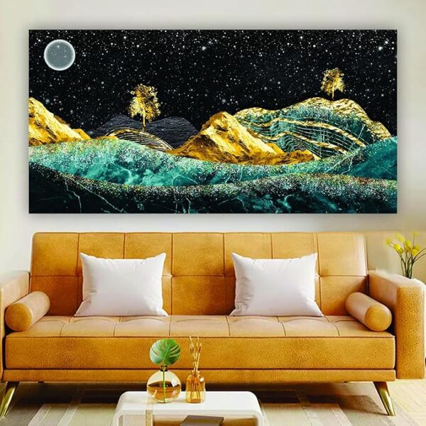 Krsna Arts Unframed Rolled Art Print || Natutal Moon Black Golden Beautiful Abstract Canvas Wall Art Print for Home Décor And Office || Unframed canvas Painting For Wall decor || Wall Paintings for Home and Office Décor Size : 24x48 Inches