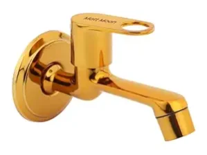 Matt Moon Brass Bib Cock Short Body, Pack of 1, Bathroom Tap, with Wall Flange, Chrome Finish, Smooth Operating Handle, Long Lasting Warranty, Durable Water Tap for Bathroom (Gold)
