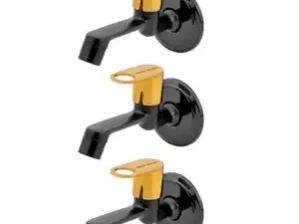 Matt Moon Brass Bib Cock Short Body, Bathroom Tap, with Wall Flange, Chrome Finish, Smooth Operating Handle, Long Lasting Warranty, Durable Water Tap for Bathroom (Black and Gold) (Pack of 3)