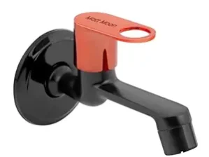Matt Moon Brass Bib Cock Short Body, Bathroom Tap, with Wall Flange, Chrome Finish, Smooth Operating Handle, Long Lasting Warranty, Durable Water Tap for Bathroom (Mroon and Black)