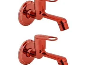 Matt Moon Brass Bib Cock Short Body, Bathroom Tap, with Wall Flange, Chrome Finish, Smooth Operating Handle, Long Lasting Warranty, Durable Water Tap for Bathroom (Maroon) (Pack of 2)