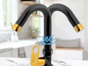 Matt Moon Brass Table/Deck-Mounted Swan Neck Taps for Bathroom Wash Basin with Foam Flow, Washbasin Tap with Flange and Teflon Tape (Multicolor) Pack of 2