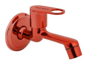 Matt Moon Brass Bib Cock Short Body, Bathroom Tap, with Wall Flange, Chrome Finish, Smooth Operating Handle, Long Lasting Warranty, Durable Water Tap for Bathroom (Maroon)