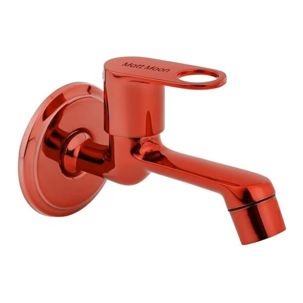 Matt Moon Brass Bib Cock Short Body, Bathroom Tap, with Wall Flange, Chrome Finish, Smooth Operating Handle, Long Lasting Warranty, Durable Water Tap for Bathroom (Maroon)