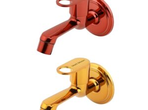 Matt Moon Brass Bib Cock Short Body, Bathroom Tap, with Wall Flange, Chrome Finish, Smooth Operating Handle, Long Lasting Warranty, Durable Water Tap for Bathroom (Multicolor) (Pack of 2)