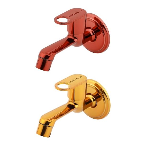 Matt Moon Brass Bib Cock Short Body, Bathroom Tap, with Wall Flange, Chrome Finish, Smooth Operating Handle, Long Lasting Warranty, Durable Water Tap for Bathroom (Multicolor) (Pack of 2)