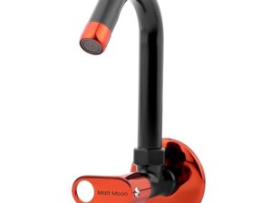 Matt Moon Brass Table/Deck-Mounted Swan Neck Taps for Bathroom Wash Basin with Foam Flow, Washbasin Tap with Flange and Teflon Tape (Black and Maroon) Pack of 1