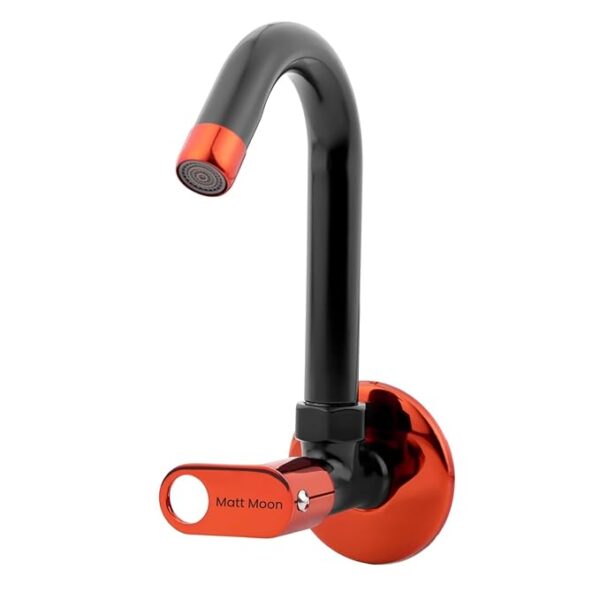 Matt Moon Brass Table/Deck-Mounted Swan Neck Taps for Bathroom Wash Basin with Foam Flow, Washbasin Tap with Flange and Teflon Tape (Black and Maroon) Pack of 1