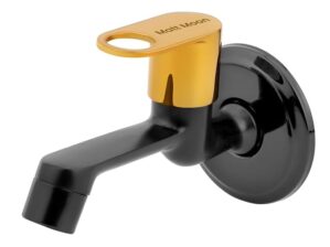 Matt Moon Brass Bib Cock Short Body, Bathroom Tap, with Wall Flange, Chrome Finish, Smooth Operating Handle, Long Lasting Warranty, Durable Water Tap for Bathroom (Black and Gold)