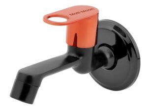 Matt Moon Brass Bib Cock Short Body, Pack of 1, Bathroom Tap, with Wall Flange, Chrome Finish, Smooth Operating Handle, Long Lasting Warranty, Durable Water Tap for Bathroom