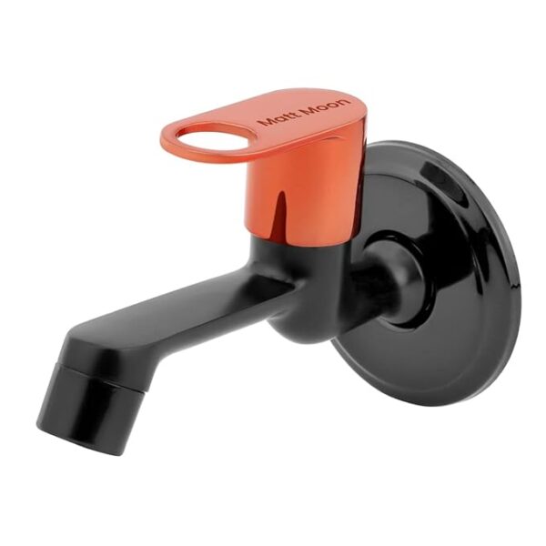 Matt Moon Brass Bib Cock Short Body, Pack of 1, Bathroom Tap, with Wall Flange, Chrome Finish, Smooth Operating Handle, Long Lasting Warranty, Durable Water Tap for Bathroom