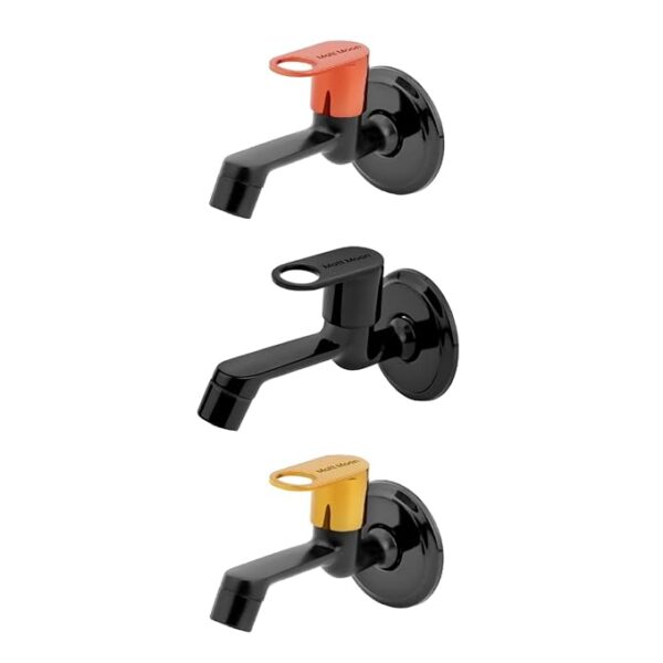Matt Moon Brass Bib Cock Short Body, Bathroom Tap, with Wall Flange, Chrome Finish, Smooth Operating Handle, Long Lasting Warranty, Durable Water Tap for Bathroom (Multicolor) (Pack of 3)