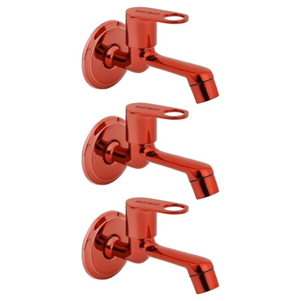 Matt Moon Brass Bib Cock Short Body, Bathroom Tap, with Wall Flange, Chrome Finish, Smooth Operating Handle, Long Lasting Warranty, Durable Water Tap for Bathroom (Maroon) (Pack of 3)