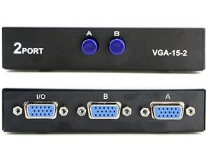 2 Port VGA Video switcher 2 in 1 Out 1 in 2 Out bidirectional Mutual Video Sharing Computer Host External VGA TV Monitor Projector selector Switch Box 1 Host at a time