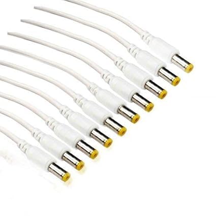Combo Pack of 10 Pc BNC Connector with Copper Wire Moulded - 18CM and 10 Pc DC Power Pigtail Male Cables with 2.1mm Connectors Barrel Jack for Surveillance CCTV Camera (White) - Image 2