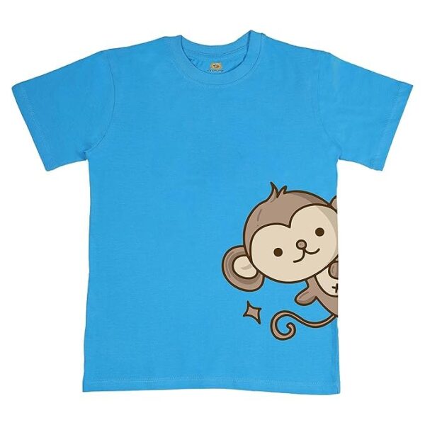 FIJOOL Monkey Print Boys & Girls Kids Tshirt Unisex T Shirts (Blue)
