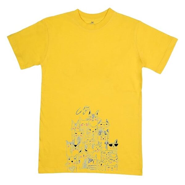 FIJOOL Kids Regular CAT Printed T-Shirt for Boys and Girls for Your Child (Yellow)