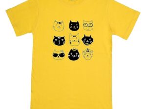 FIJOOL Kids Regular Fit Cat Printed T-Shirt for Boys and Girls (Yellow)