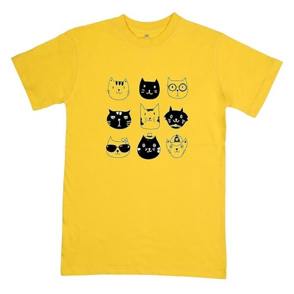 FIJOOL Kids Regular Fit Cat Printed T-Shirt for Boys and Girls (Yellow)